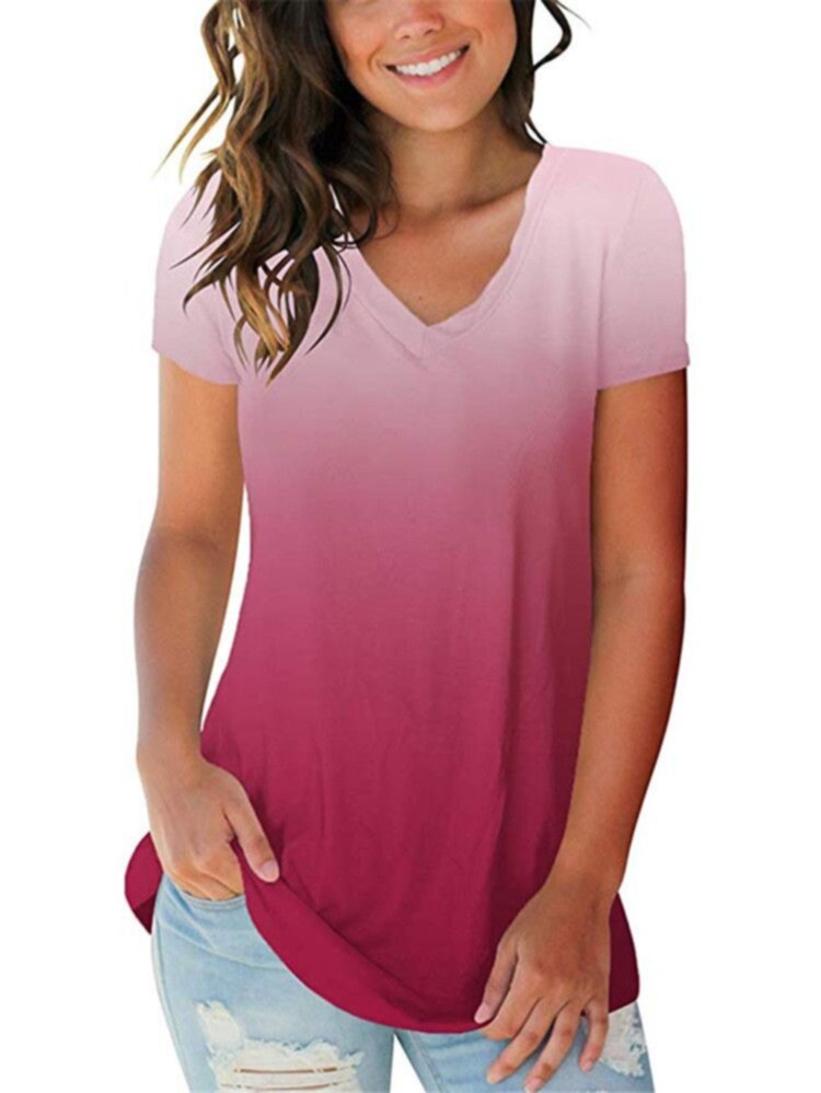 Women OEM T-Shirt with V-Neck Rich Color for Summer